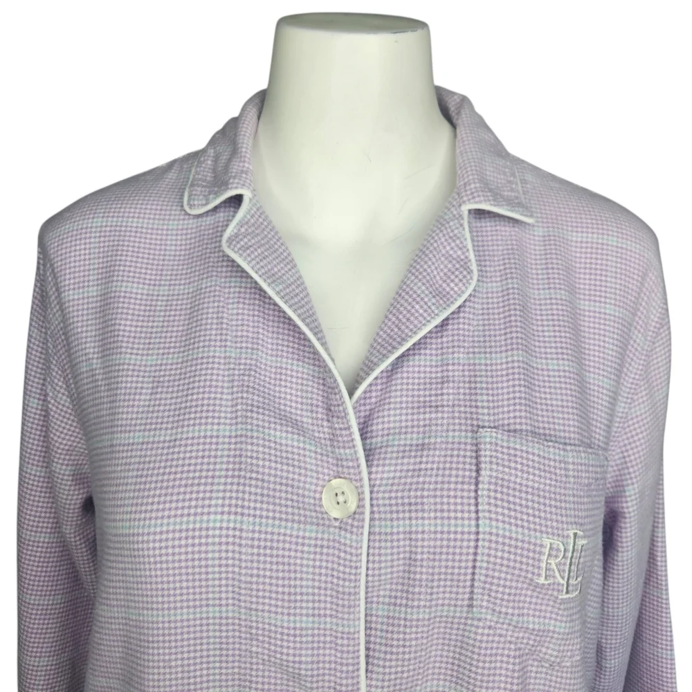 Lauren Ralph Lauren Lavender Plaid Cotton-Blend Twill Sleep‎ Set Sz Small
